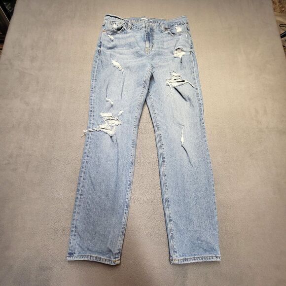 Old Navy Jeans Womens 6 Blue Boyfriend Straight Leg Distressed Denim Stretch - Picture 1 of 10